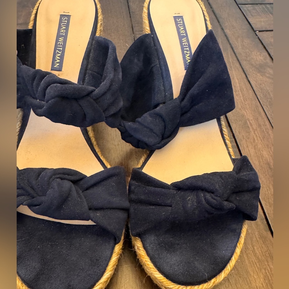 Stuart Weitzman Sarina Black Suede Espadrille Sandals Wedge Sz Women’s 10 - Picture 8 of 11